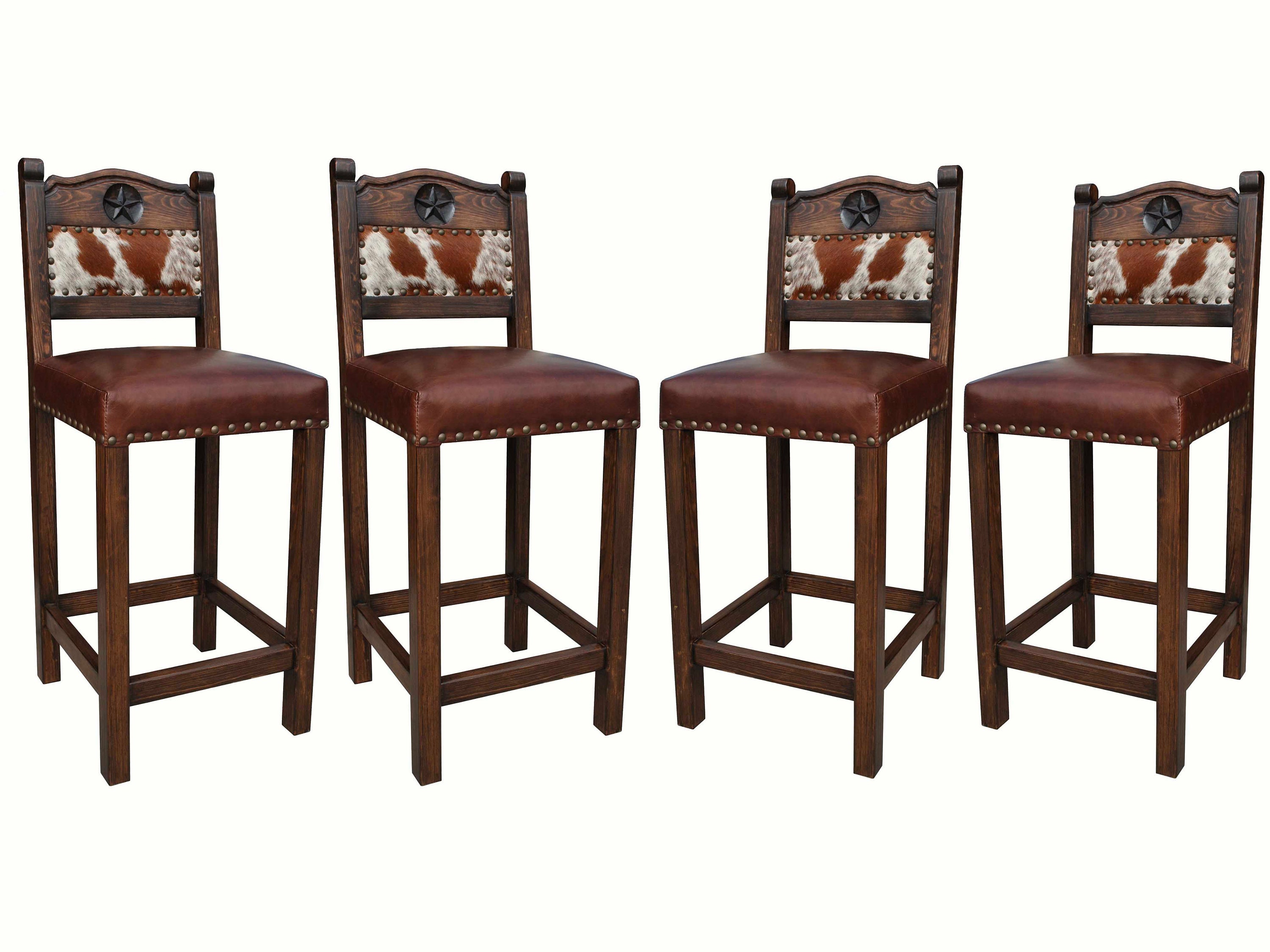 Hacienda Bar Stool With Cowhide and Leather Seat. SET OF 4 Etsy