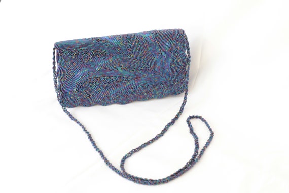 Vintage blue beadedbag japanese 1960s *INTL SHIPPI
