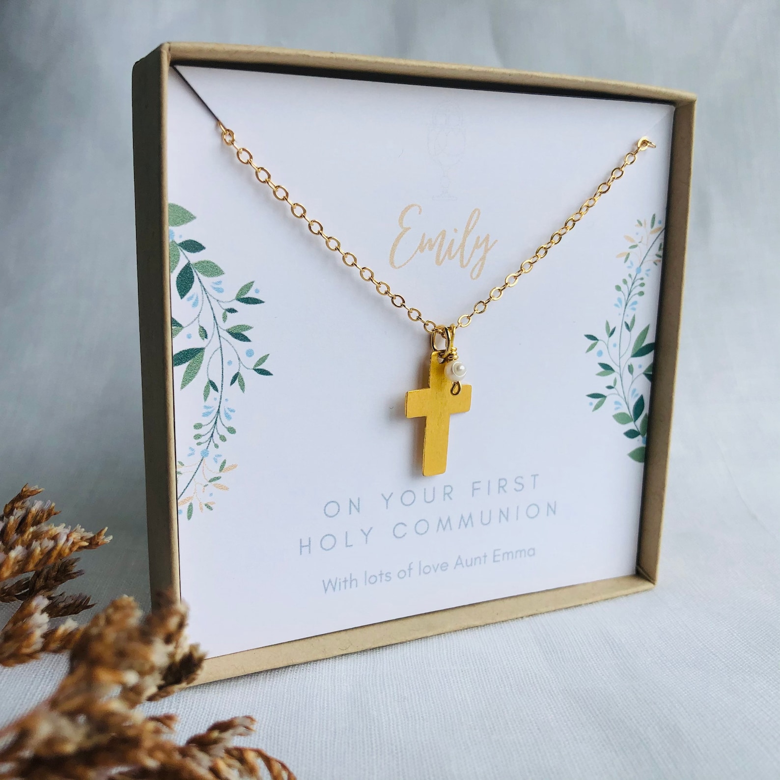 Holy Communion Gift for Girl, First Communion Gifts, Christening Present for Her, Gold Plated