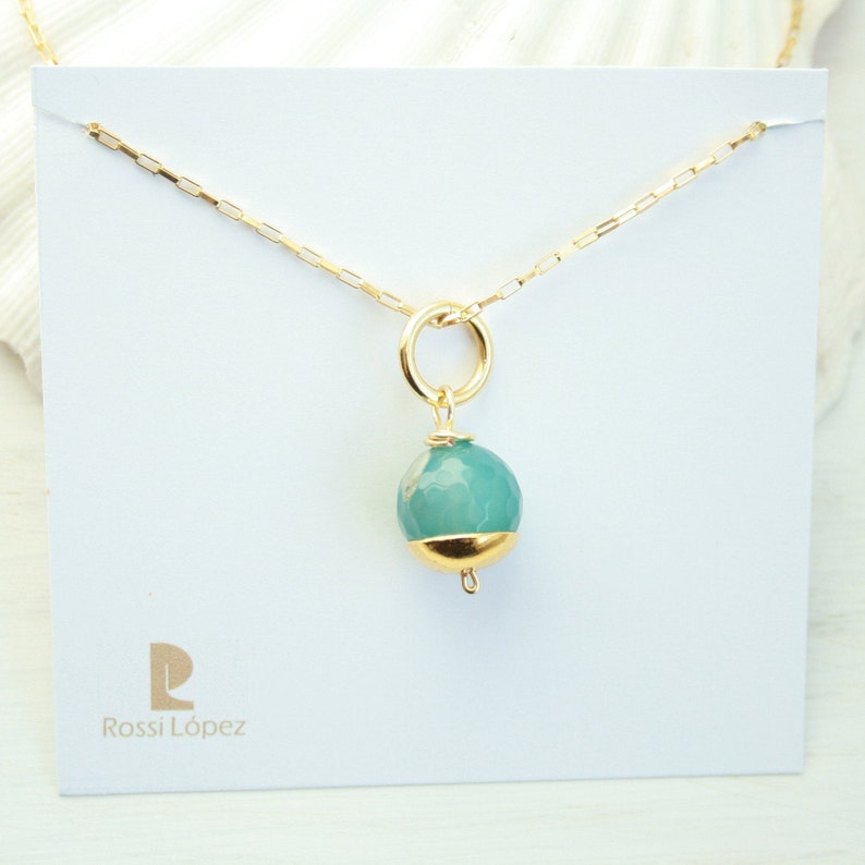 Agate Pendant Gold Chain Necklace Unique Stone Pendant Unique Gift for Her Pearl Chain Necklace
