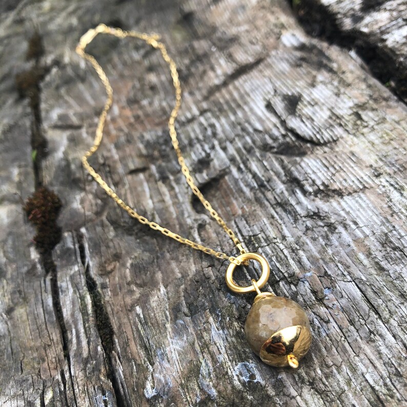 Agate Pendant Gold Chain Necklace Unique Stone Pendant Unique Gift for Her Pearl Chain Necklace