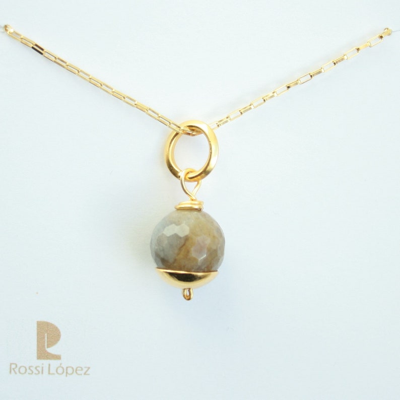 Agate Pendant Gold Chain Necklace Unique Stone Pendant Unique Gift for Her Pearl Chain Necklace