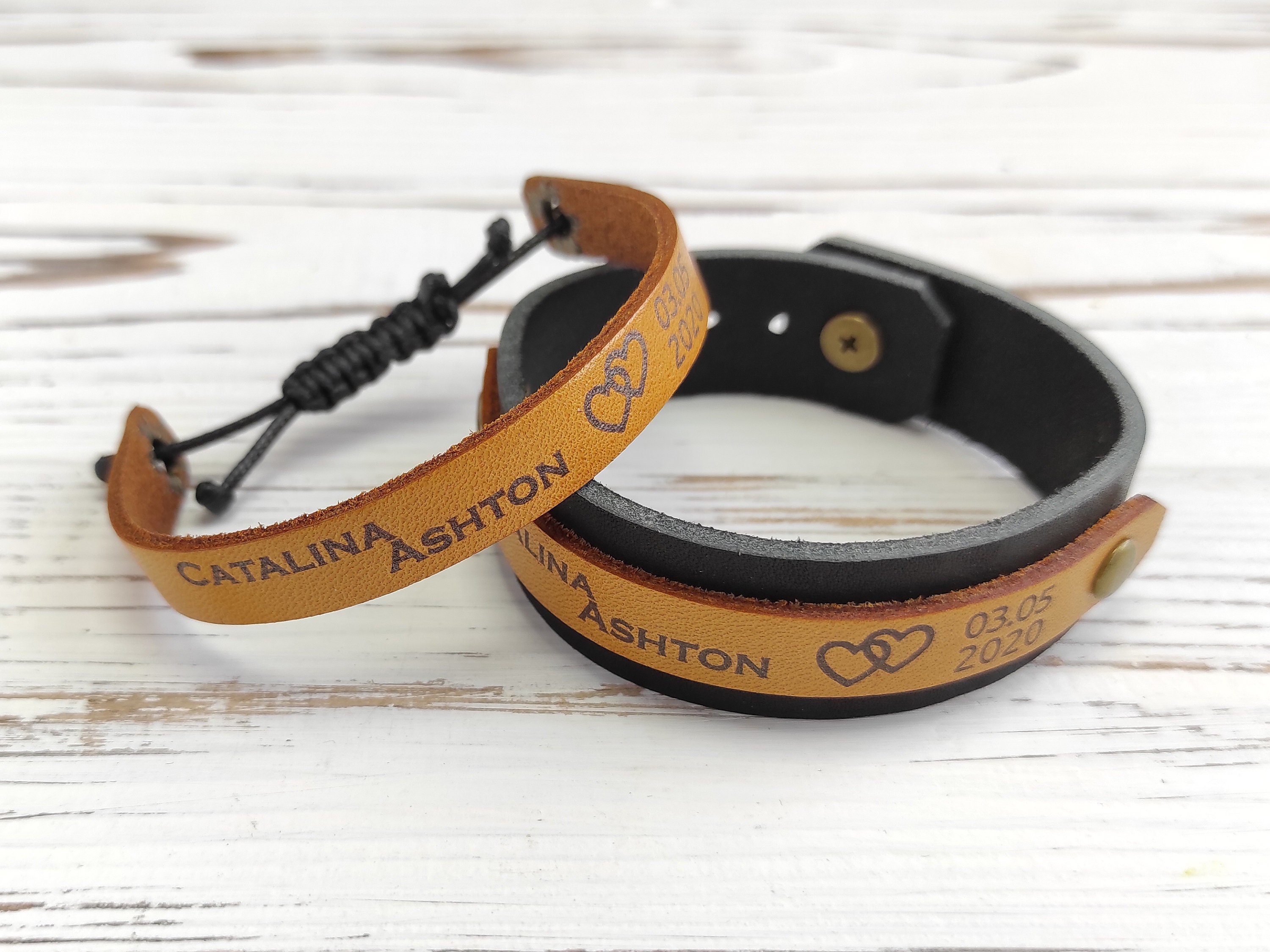 Handmade couples bracelet set of two personalized engraved Etsy