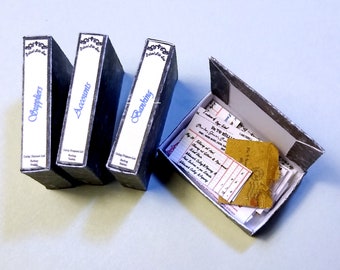 12th Scale Set Of Office Box Files With One Open To Show Traditional Documents