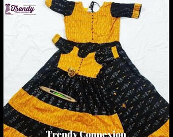 ikkat cotton long frocks designs