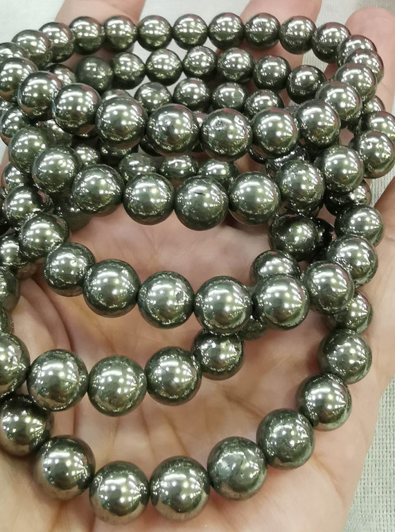 Natural Pyrite Bracelet 6mm 8mm 10mm 12mm Genuine Crystal Pyrite