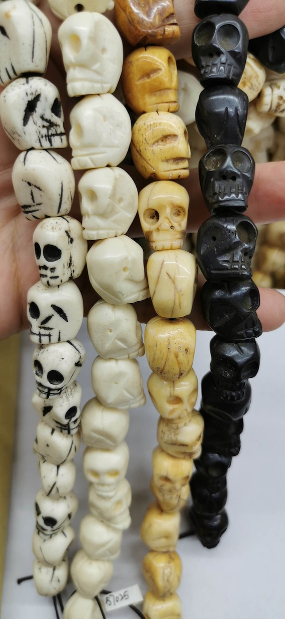 Wholesale Vintage-style Carved Bone Skull Beads Vintage Bone Beads  White-black-brown Bone Beads Meditation Beads 6-14mm 