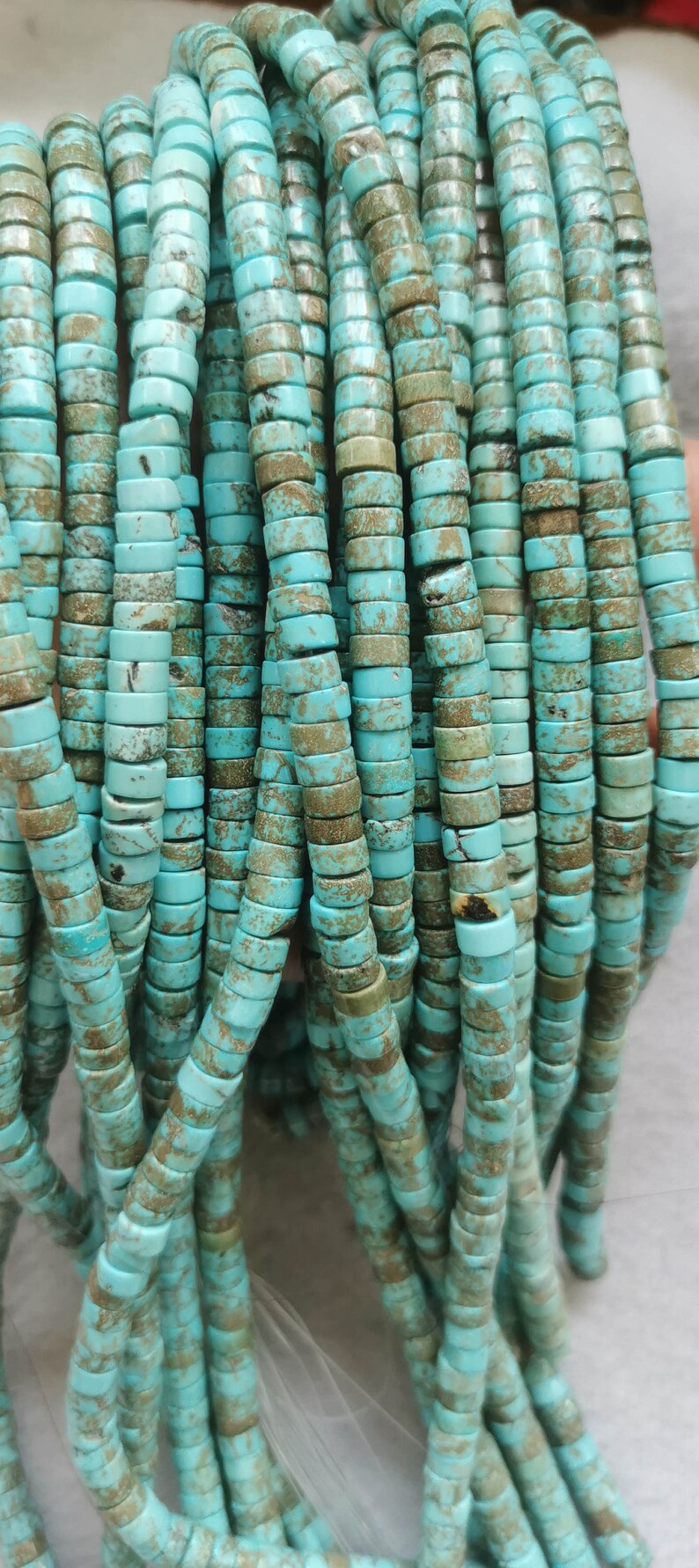16inch Matrix Turquoise Stone Rondell Wheel Heishi Slice Space - Etsy