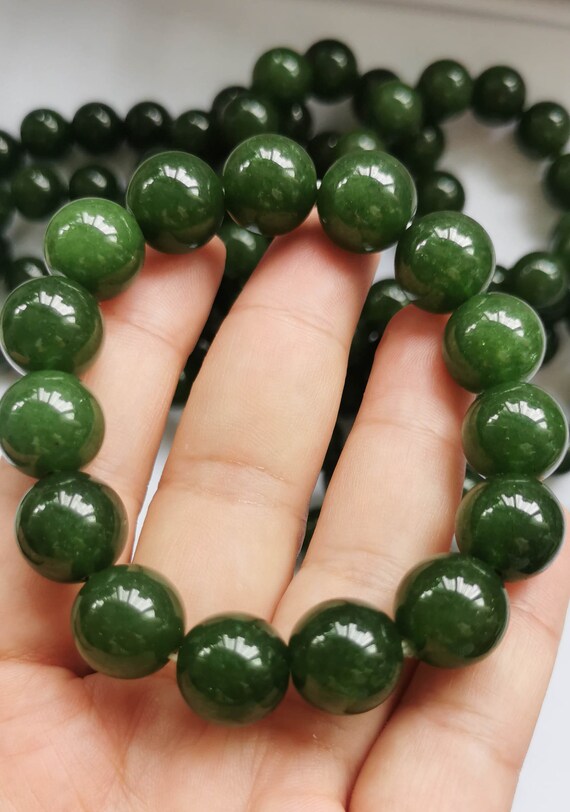 14mm Emeral Green Jade Bead Bracelets Raw Jadeite Gemstone Etsy