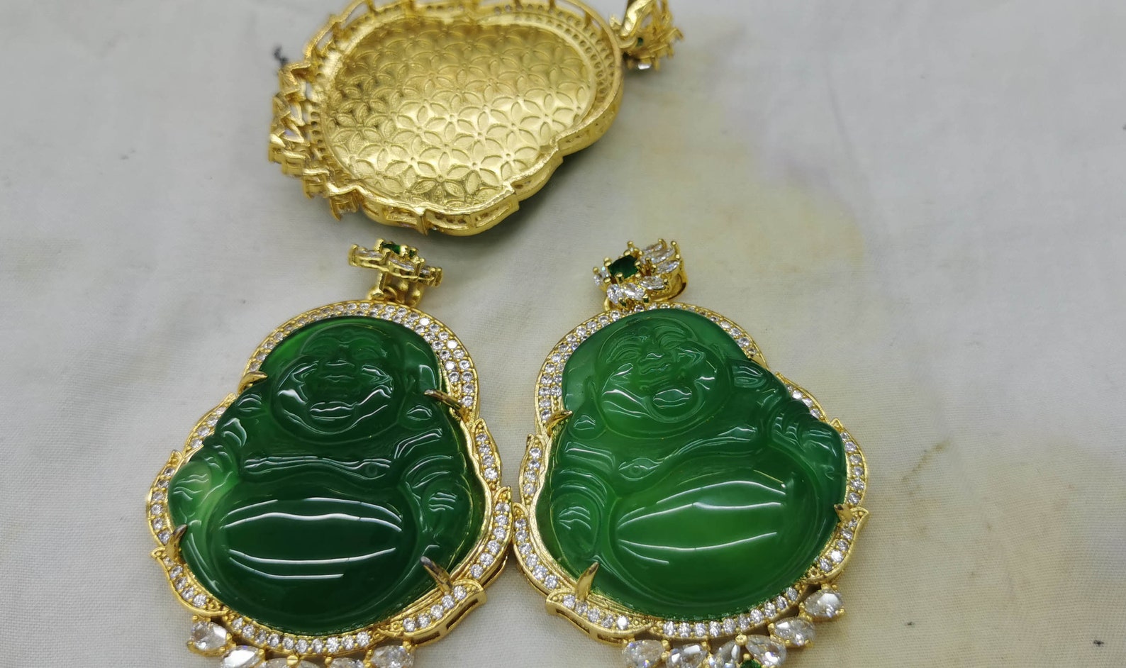 Large Real Green Jade Jadeite Jewelry Thai Buddha Guan Yin 18k Etsy