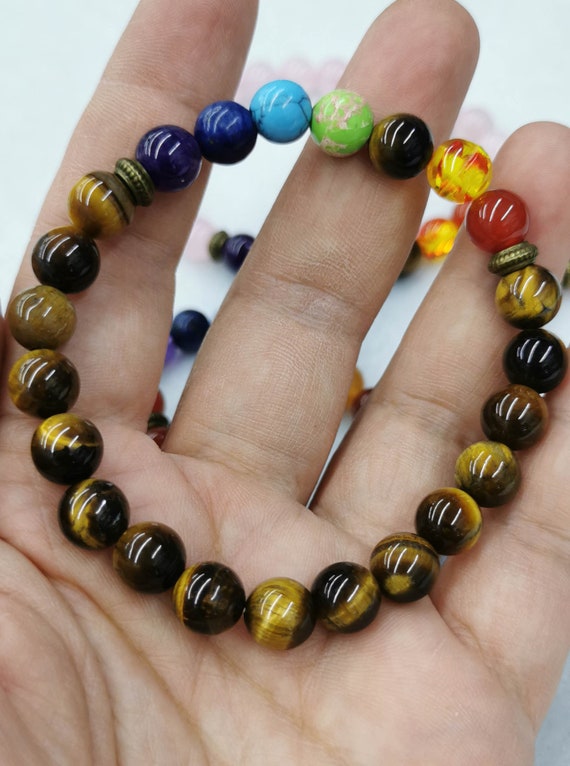 Buy wholesale Elastic bracelet Heishi beads and natural stones 7 chakras