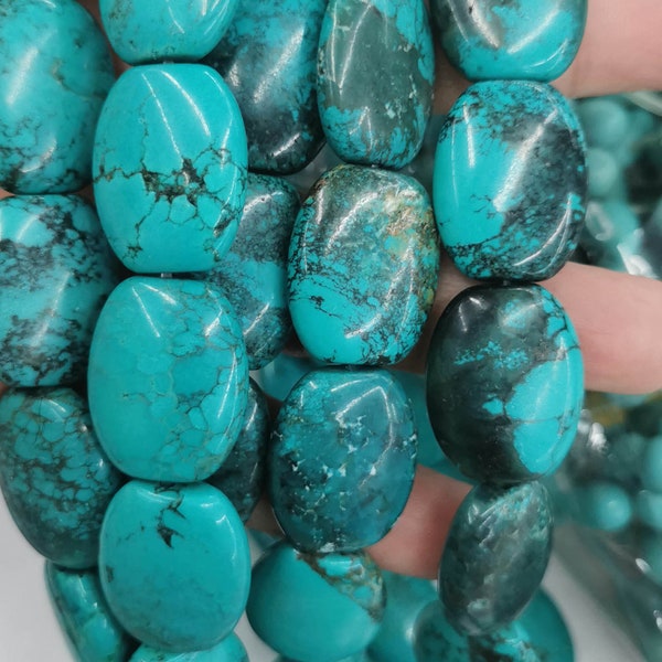 Grandes perles ovales en pierre turquoise à matrice bleu foncé 22x28mm 15 pouces