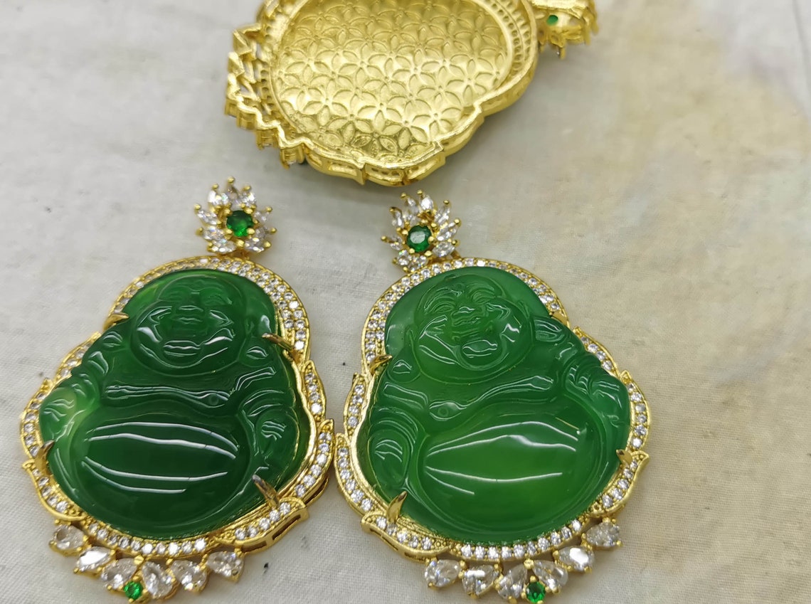 Large Real Green Jade Jadeite Jewelry Thai Buddha Guan Yin 18k | Etsy