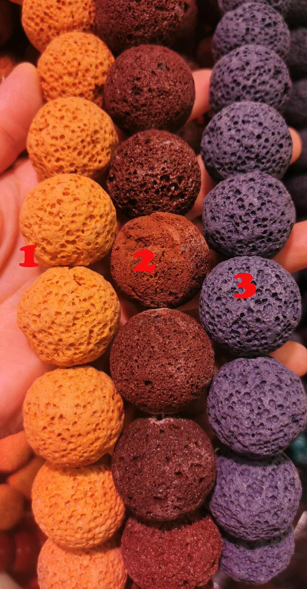 16inch Large Brown Oranger Violet White Lava Beads,30mm to 6mm Round