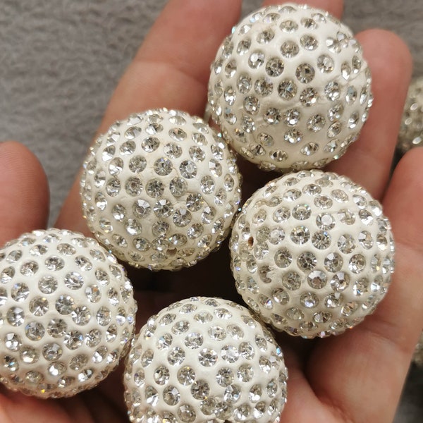 10pcs 25mm à 16mm Polymer Clay Pave Strass Perles, Disco Ball Perles cristal blanc clair