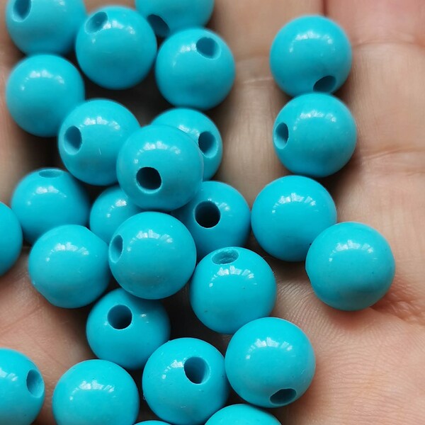 Grandes boules rondes turquoise la Belle au bois dormant percées, 20 pièces, 8mm pour la fabrication de bijoux, trou de 2.5mm