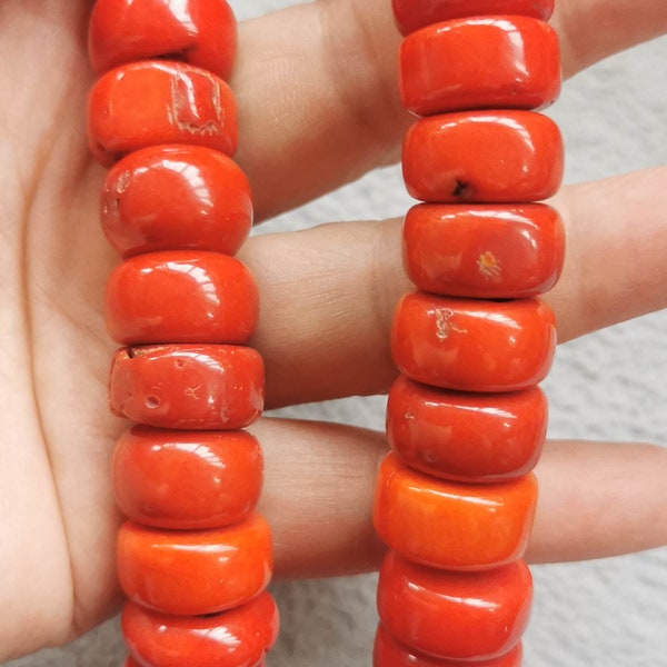 grand 16x10mm Red Coral Beaded heishi roue Rondelle Bambou Corals perle de bijoux 8inch