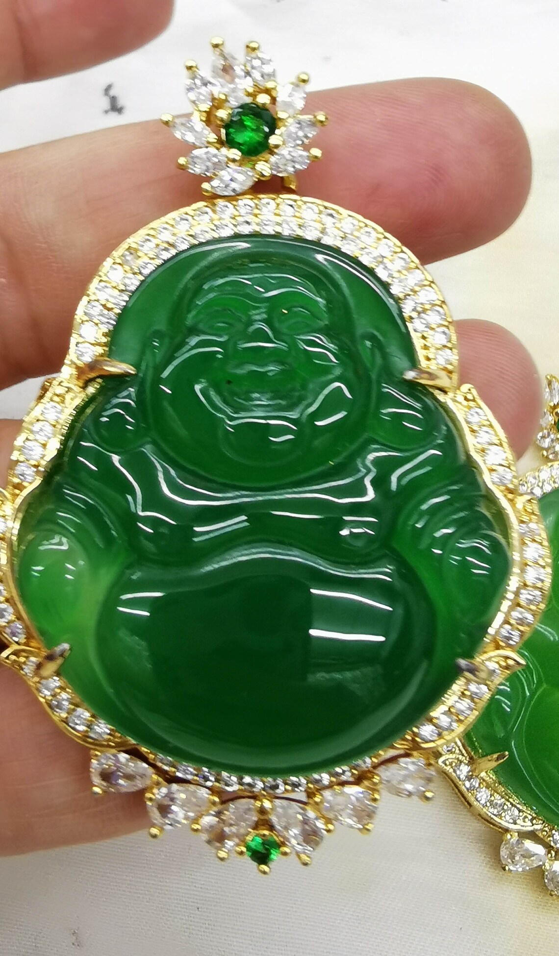 Large Real Green Jade Jadeite Jewelry Thai Buddha Guan Yin 18k Etsy