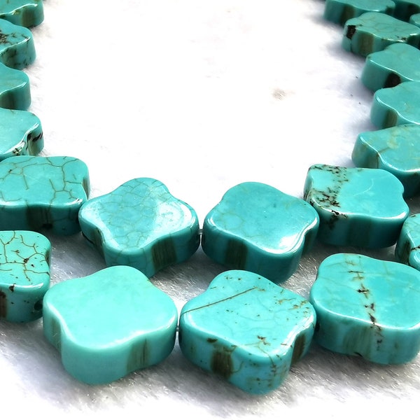 Large 20mm to 15mm  turquoise stone jewelry four leaf clover fluorial carved  DIY bead 16inch