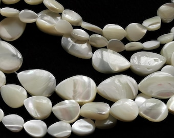 10pc 13mm x 12mm White Mother of Pearl Hand Carved Clam Shape Beads