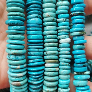 16inch Green Blue Turquoise Stone  9mm to 14mm Freeform DIisc  Rondelle Wheel Heishi  bead   turquoise DIY Jewelry Beading