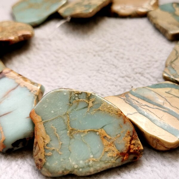 16" strand Natural- Aqua blue Aqua Terra Jasper - Imperial Jasper jewelry nugget - Slice - Slab - Pendant chunky necklace 15-45mm