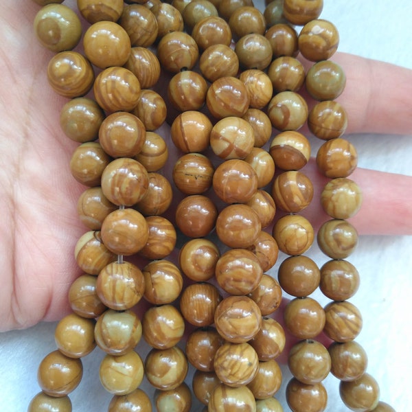 4mm 6mm, 8mm, 10mm, 12mm Natural Wood stone slice brown coffee  round ball  Full strand 16inch