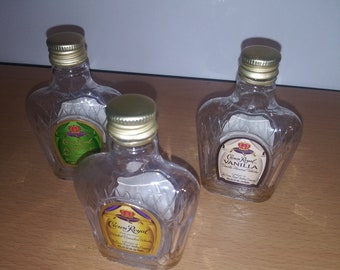 Clean Crown Royal Whiskey Bottles with Lids. 1L Set of 3 - Empty
