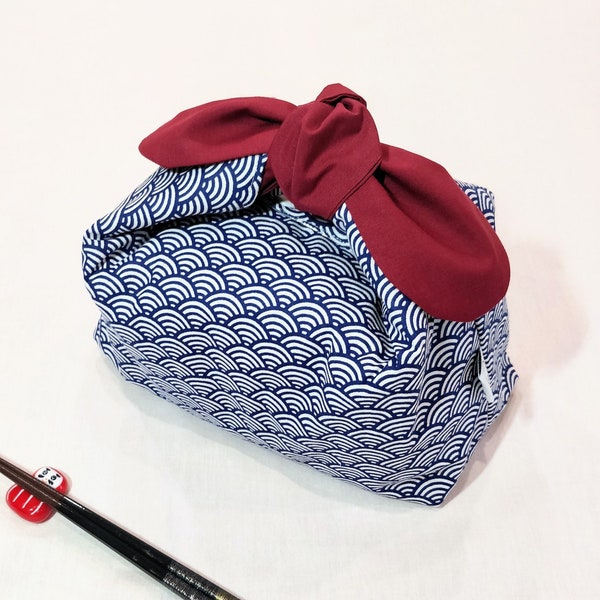 Japanese Bento\ Lunch bag, Eco-friendly, Reusable Bag, Optional Insulated Lining, Insulated Lunch Bag, Travel Lunch Bag, Japanese Wave