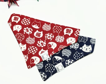 Japanese Pet Bandana, Cat Face, Double-sided Pet Bandana, Slide-on Cat Scarf, Dog Scarf, Pet Accessory, Japanese Fabric Scarf, Handmade UK