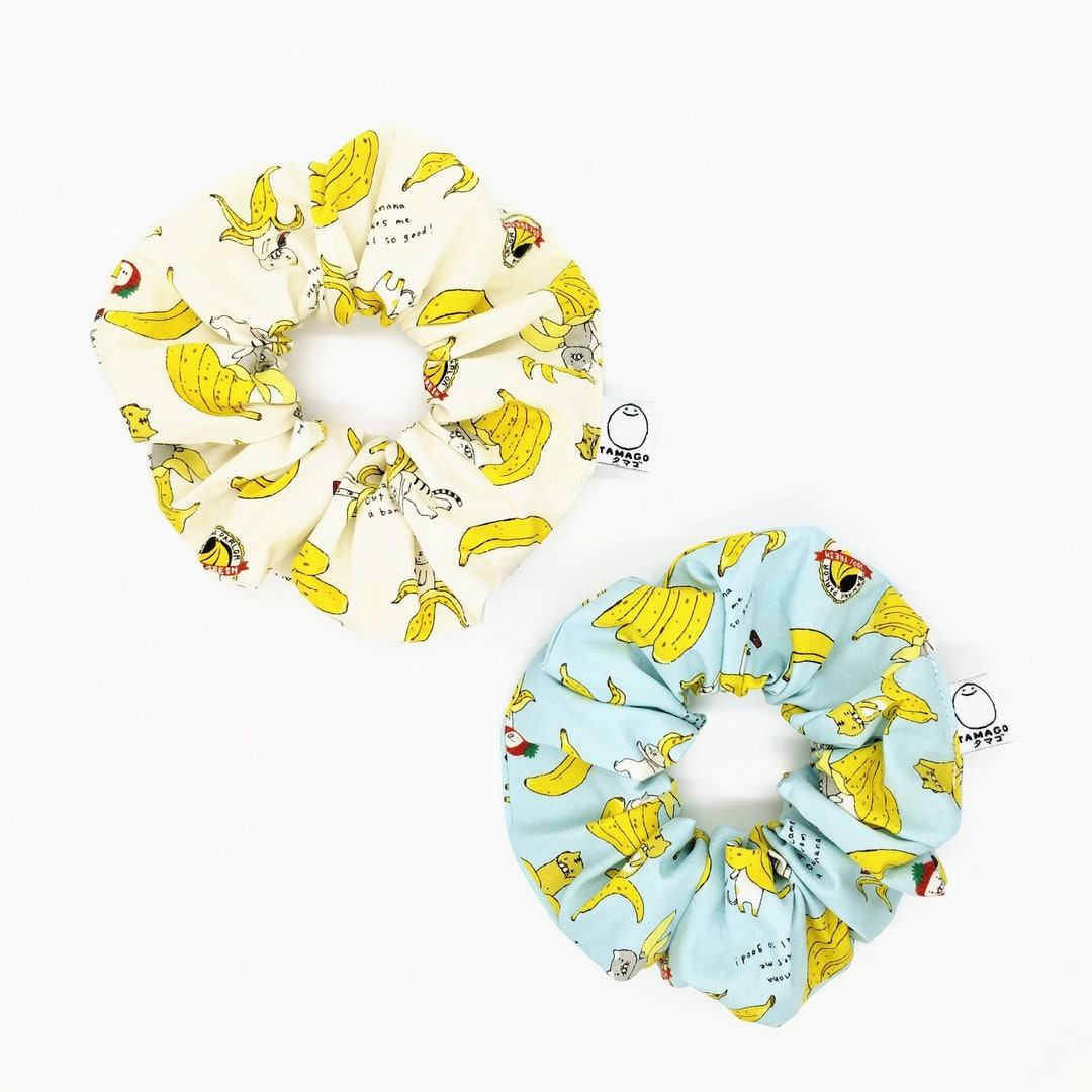 Japanese Banana Cat Pastel Hair Scrunchies, Cotton, Cat Scrunchies, Cat