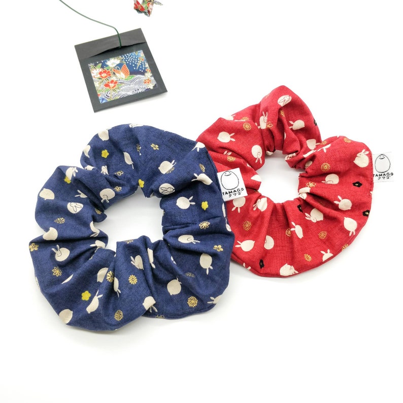 Japanese Rabbit Hair Scrunchies High Quality Cotton Hair Accessories Handmade in UK Oriental Hair Ties Traditional Japanese Fabric