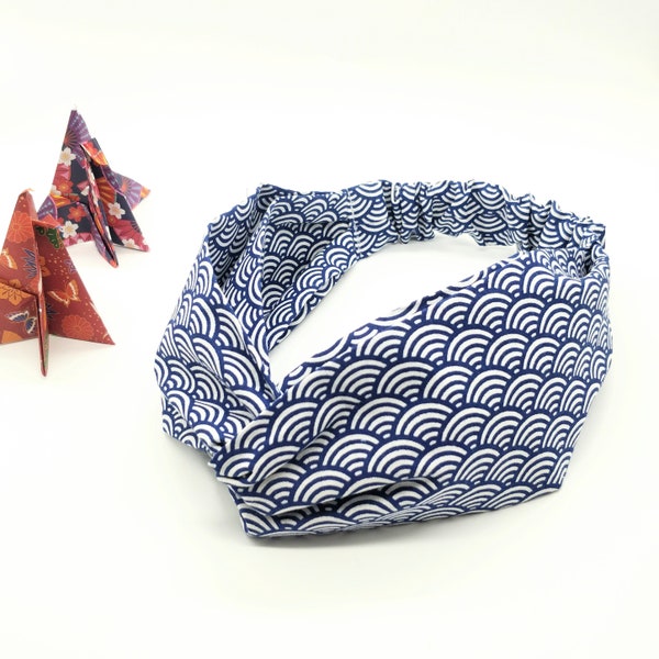 Serre-tête vague japonais en coton, serre-tête Seigaiha, accessoires pour cheveux bleu, gris, rose, noir, rouge, fait main au Royaume-Uni, tissu japonais