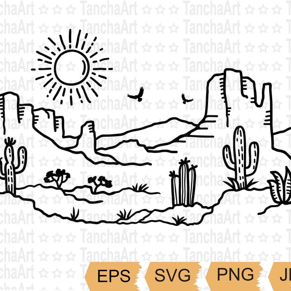 Desert Cactus SVG Arizona Desert Printable Cut file for Cricut svg png Western Desert Cactuses Landscape Print Art shirt Digital file