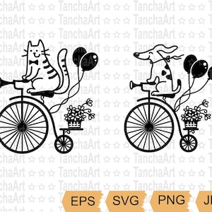 Bicycle SVG Retro Bicycle & Animal Friends SVG Bundle for Cricut Fun Kids Clipart Funny Baby Clipart for Crafts Cat Dog Cut Digital files