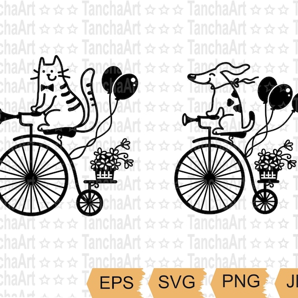Bicycle SVG Retro Bicycle & Animal Friends SVG Bundle for Cricut Fun Kids Clipart Funny Baby Clipart for Crafts Cat Dog Cut Digital files