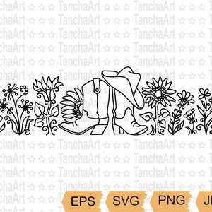 Botas de Cowboy Imprimir Arte SVG Country Floral Decor SVG, PNG Botas de Cowgirl Girassóis Meu primeiro Rodeio Arquivo Digital Arquivo de Corte Vetorial para Cricut