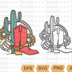 Cowboylaarzen SVG gesneden bestand cactus digitaal bestand cowgirl westernshirt afdrukbaar ontwerp wilde westen SVG direct downloaden voor shirts & ambachten