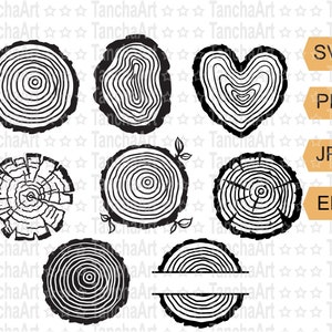 Tree rings SVG Cutting files for Cricut Bundle Clip Art Wood Texture Tree slab rings Printable Vector Wood Monogram Woodcutting SVG PNG