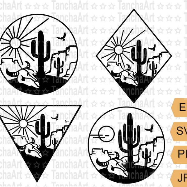 Cactus SVG file Desert Landscape SVG Southwest Desert Cactus SVG Geometric Landscape Cut File Boho Cactus Scene svg Triangle Digital file