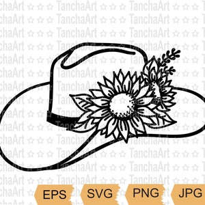Cowboy Hat SVG Rustic Cowboy Hat SVG Sunflower Theme Vector Design Printable File for Cricut Western Wedding Deco Printable Digital file