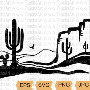 砂漠の風景 SVG アリゾナ砂漠のサボテン SVG PNG シルエット砂漠クリップアート印刷可能なベクター Cricut アメリカの砂漠 デジタルダウンロード