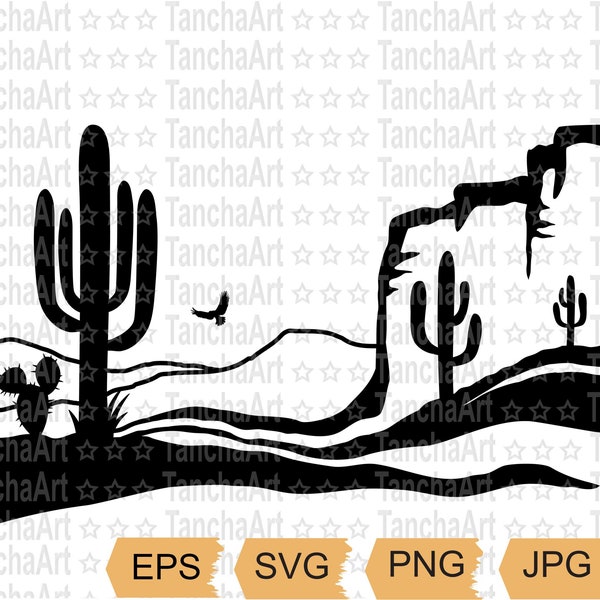 Desert Landscape SVG Arizona Desert Cactuses SVG PNG Silhouette Desert Clipart Printable Vector Cricut American Desert Digital Download