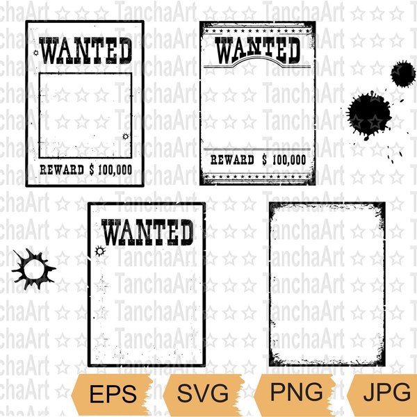 Wanted Poster SVG Wanted Frame for Portrait Bundle Wanted poster Digital file Printable vector Western Cowboy Party Instant Download SVG PNG