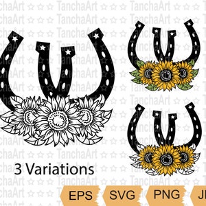 Duas ferraduras SVG arquivo de corte Ferraduras Girassóis SVG PNG para impressão Ferradura Clipart Ferradura Floral Duplo Ferradura Clipart para Cricut