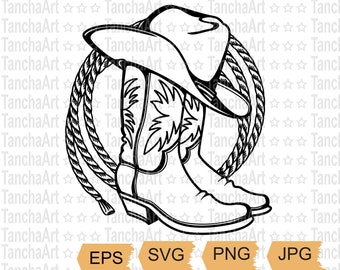 Cowboy-Stiefel Druck Kunst SVG Cowboy-Hut Rodeo Lasso Western-Stiefel svg Cowgirl-Stiefel Western-Schuhe PNG JPG Meine erste Rodeo Digital-Datei