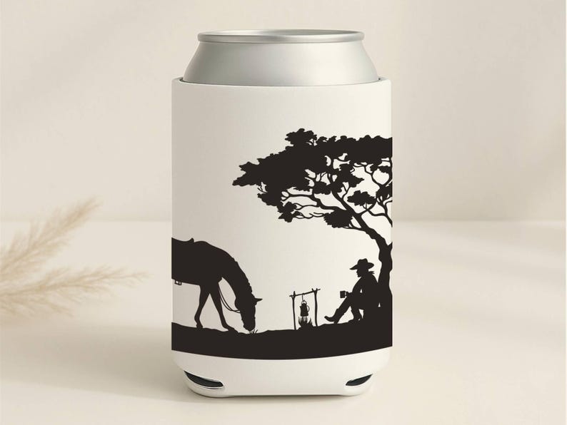 Cowboy Campfire Scene SVG & PNG | Hand Drawn Western Silhouette | Wild West Horse Landscape | Laser Engraving Cut File for Glowforge Cricut image 5