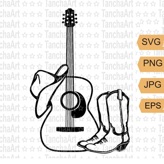 Country Music Svg Guitar Printable Vector, Cowboy Boots Svg, Cowboy Hat,  Country Singer Folk Music PNG, Cut File Country Digital Download 