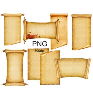 8 Old Paper Scrolls Background Digital Clip Art Scrapbooking papyrus PNG Retro Paper Crafts Vintage Papers 300 dpi INSTANT Instant Download