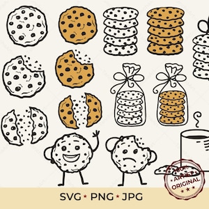 Chocolate Chip Cookie SVG Bundle, Cookie Clip Art, Baking Svg, Sweet Treat Png, Milk and Cookies Svg, Bakery Logo Design, Cookie Monster Svg